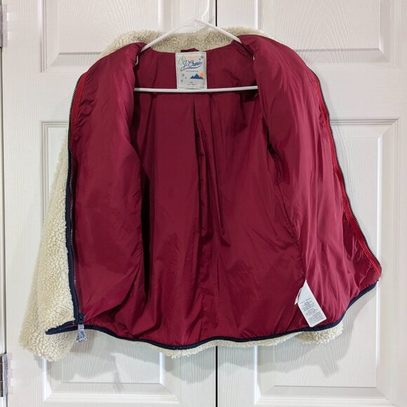 Original J. Crew Boys' XL Beige Faux Fur Sherpa Jacket with Red Accents - Picture 9 of 14